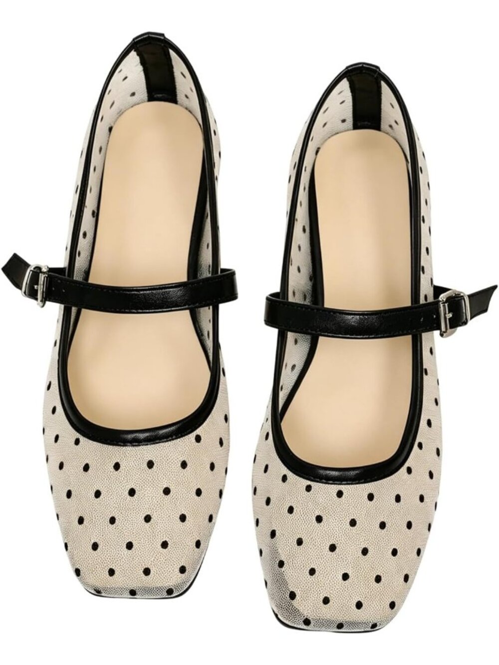 Women's Deep Black And White Closed Toe Ballerina Mesh Ballet Slip On Flat Shoes
